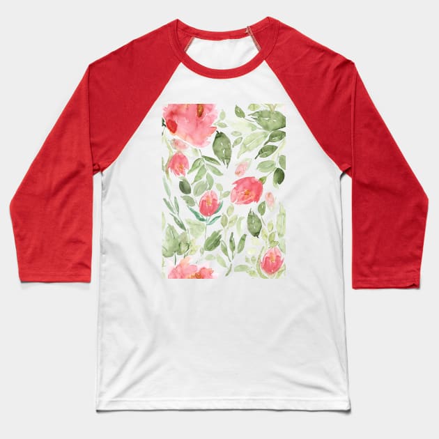 Painterly Red Floral Pattern Baseball T-Shirt by LThomasDesigns